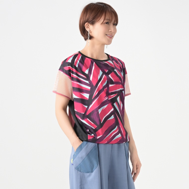 SUPERLADY 袖メッシュコクーンシルエットプルオーバー