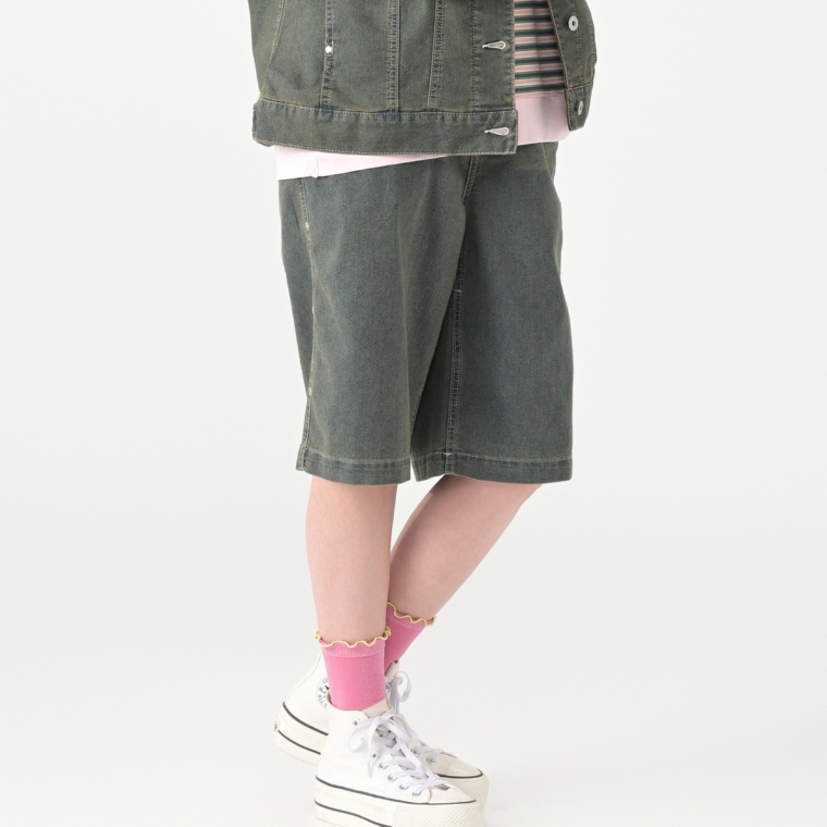 PERSONS ヴィンテージウォッシュ加工サマーデニムハーフパンツ