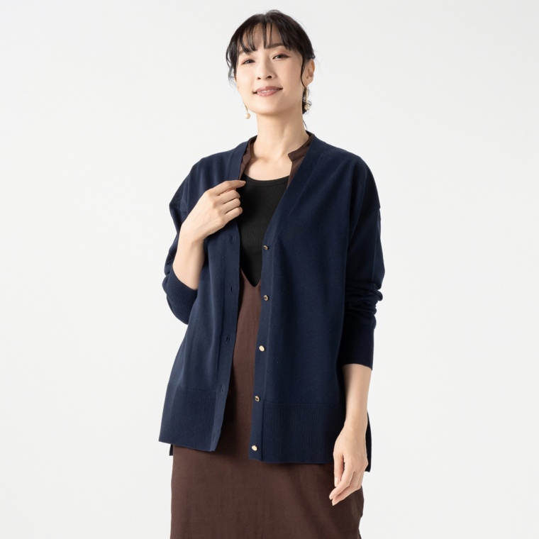 Anne Coquine コットン混ハイケージニットカーディガン