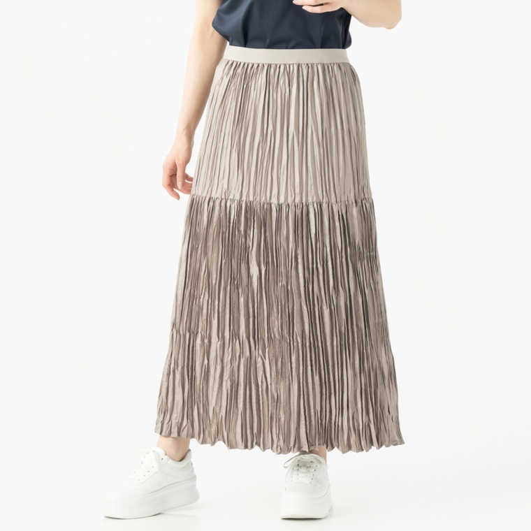 Anne Coquine チンツ加工イレギュラープリーツスカート