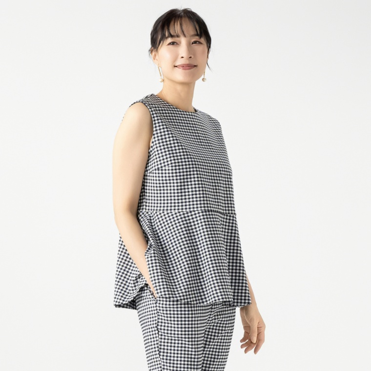 Anne Coquine 先染めストレッチペプラムプルオーバー