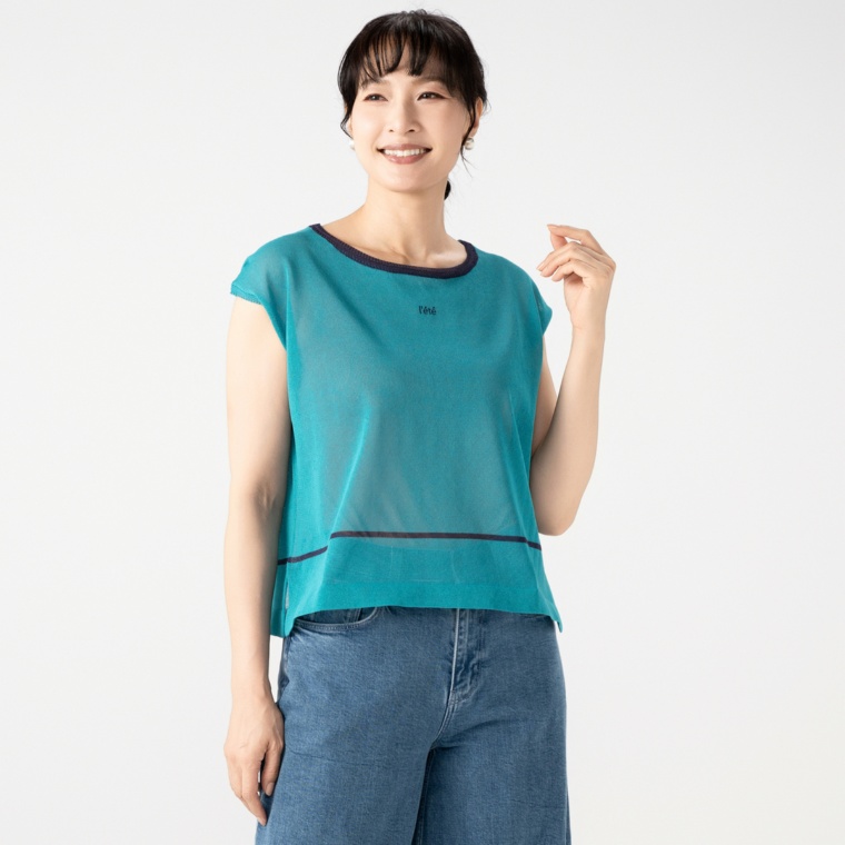 H.HOLIDAY 裾配色ラインノースリーブニットプルオーバー