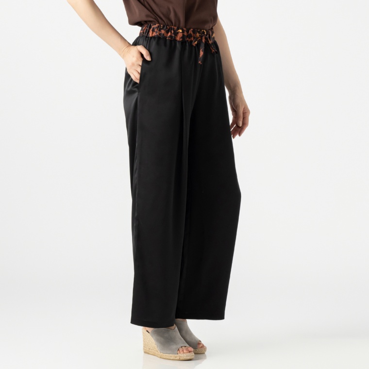 MASAGO サテンウエスト配色リラックスパンツ