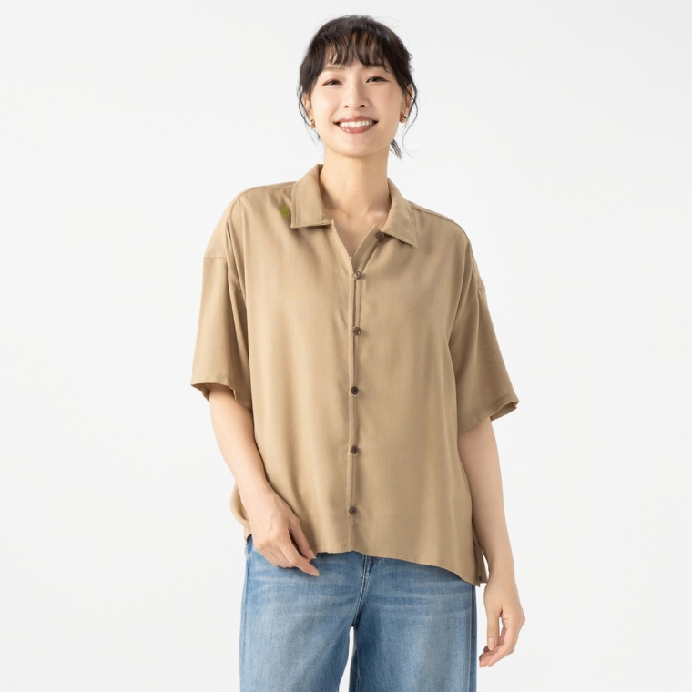 GRC パナマ風ワンポイント刺繍シャツ