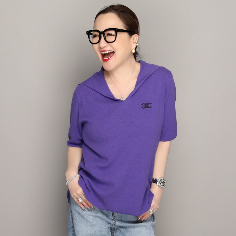 Anne Coquineコアスパンヤーンニットセーラー半袖プルオーバー