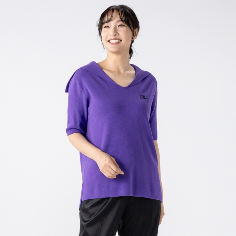 Anne Coquineコアスパンヤーンニットセーラー半袖プルオーバー