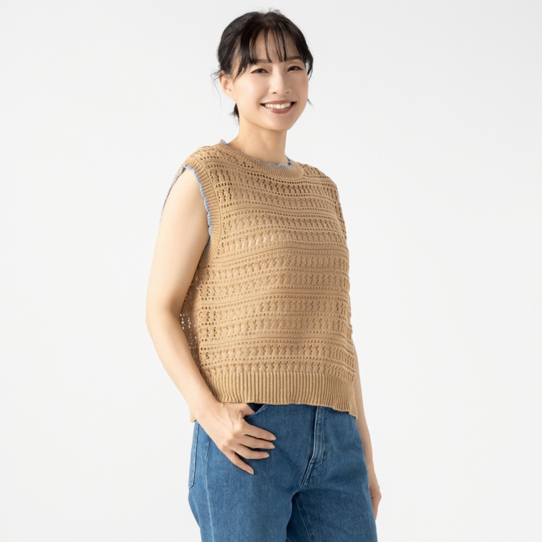 Coeur sucre 配色ベストにもなるノースリーブニット