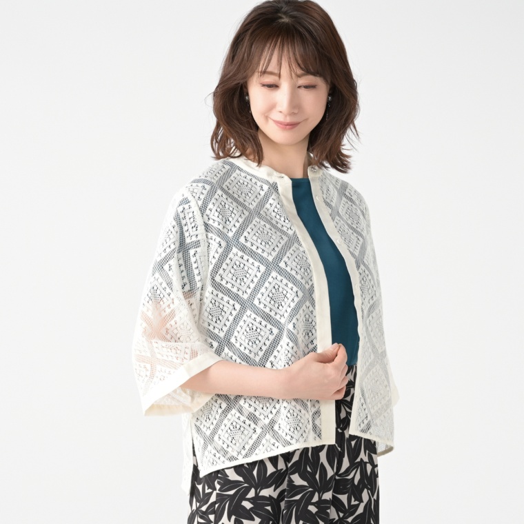 Coeur sucre スタンドカラーレースシャツカーディガン