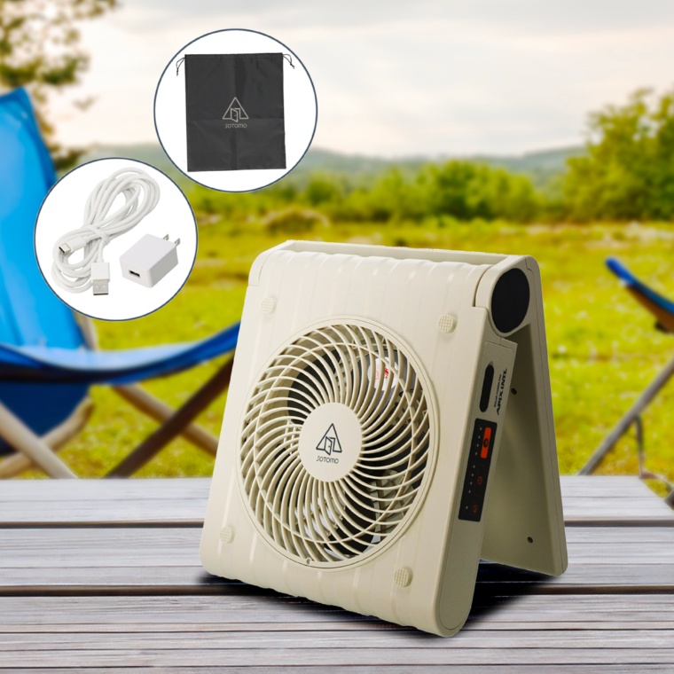 SOTOMO ソーラーパワーファン スマホ充電可 収納袋付