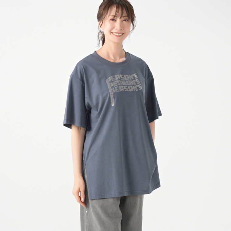 PERSONS ラインストーンロングTシャツ