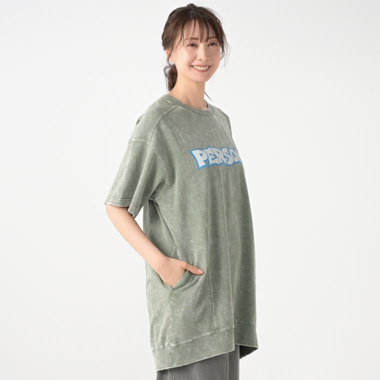 PERSONS ウォッシュ加工スウェットチュニック