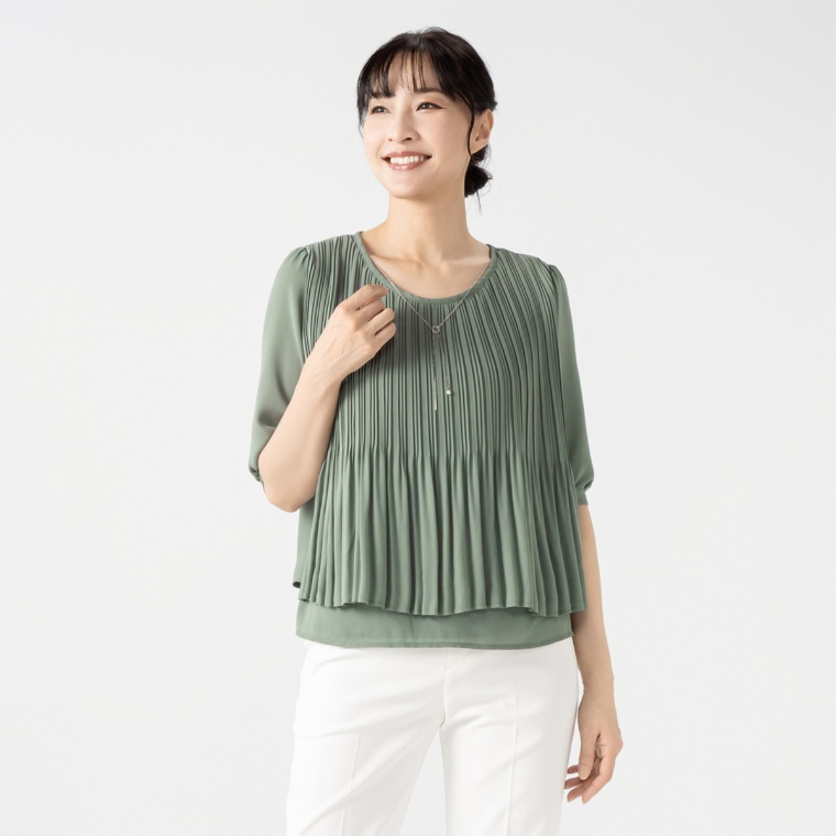 Beauty Fit 前身プリーツアクセ付ブラウス