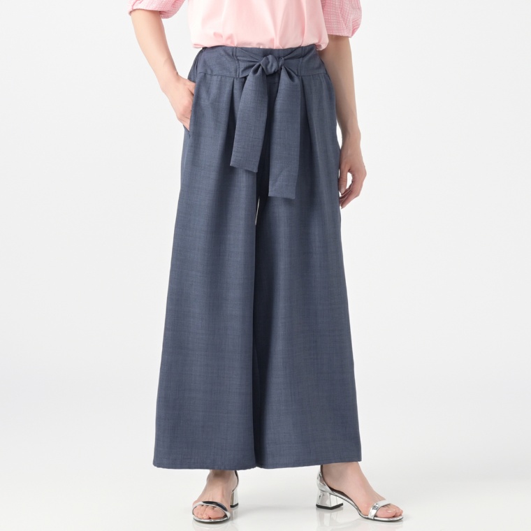 Pixie Heart ウエストマークデザイン麻調ワイドパンツ