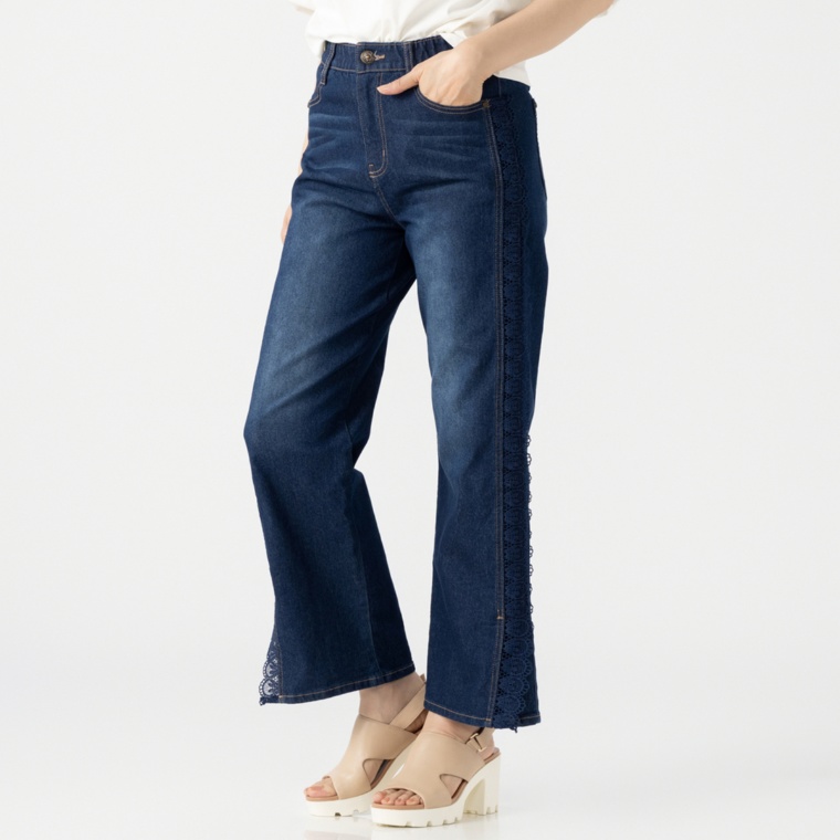 &LOVE びっくり美脚なスカラレースデニムワイドパンツ