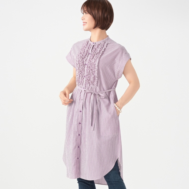 &LOVE ピコふりるのむっちゃ幸せストライプワンピ