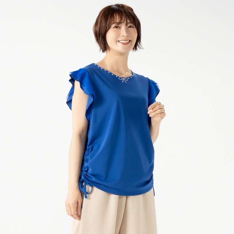 &LOVE キラキラリボンのドロストふりるプルオーバー