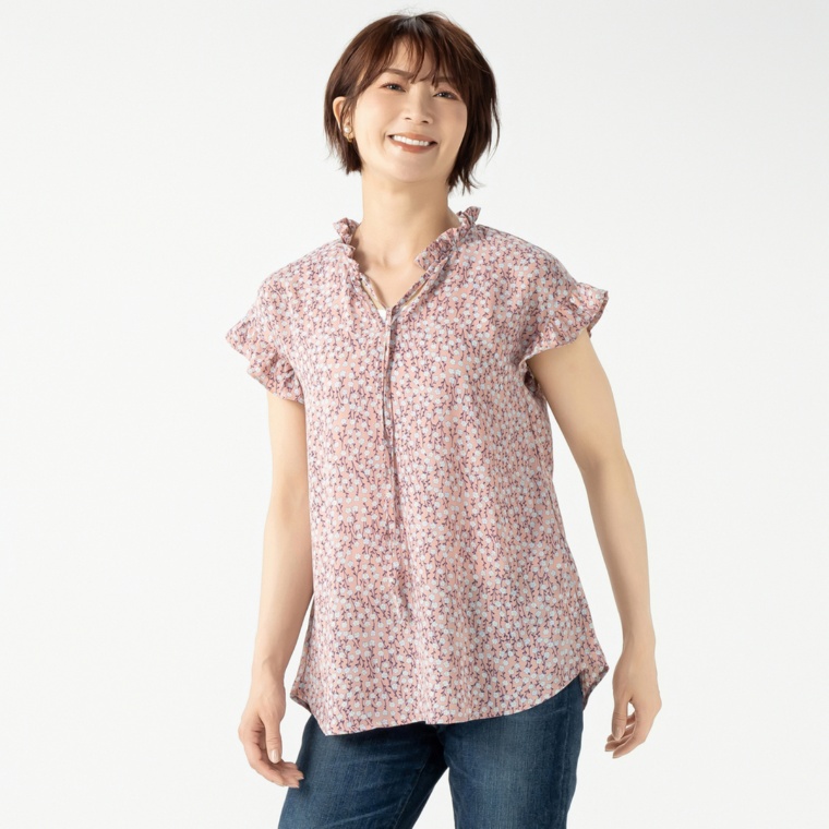 &LOVE 華やぎハートカメリアのフェミニンボウタイブラウス