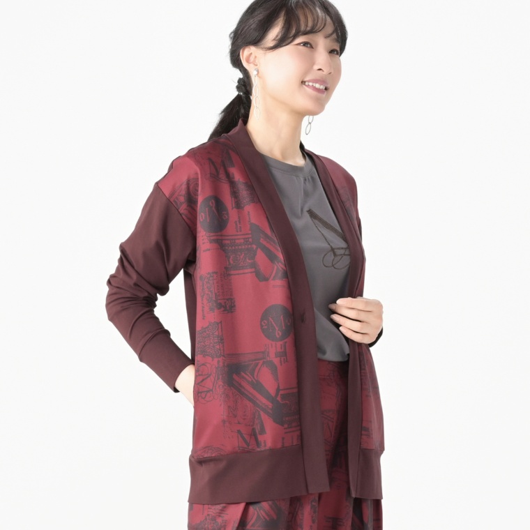 MASAGO 布帛とジャージドッキングVネックカーディガン