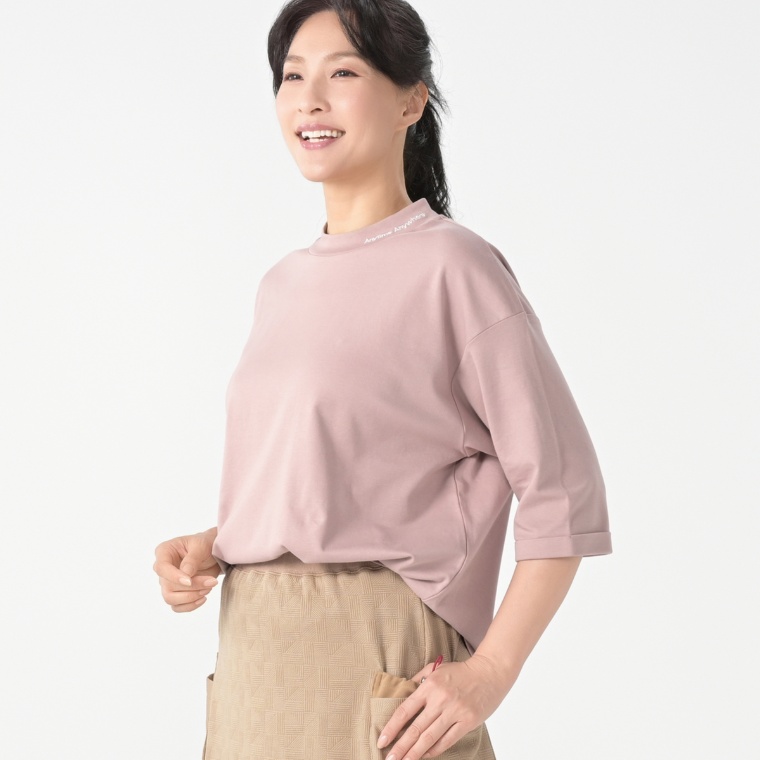 UNILOA3C 綿シルケット半袖ハイネックカットソー