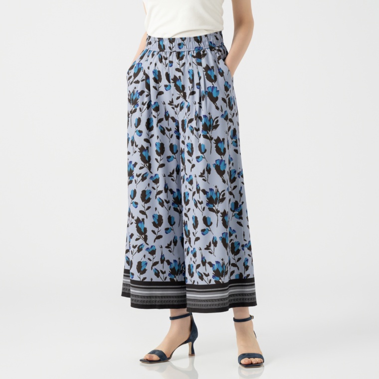 anatelier フラワープリント リラクシーガウチョパンツ