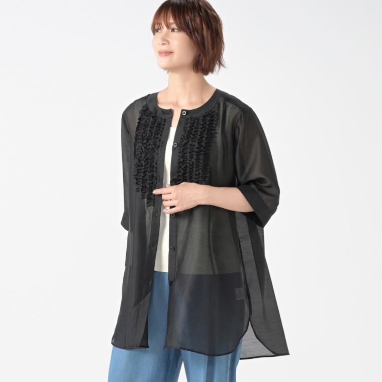 BOBSON SunSister フロントミニフリルシアーオーバーシャツ