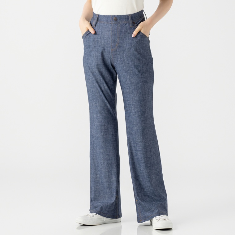 BOBSON SunSister 涼ストレッチニットデニム調フレアパンツ