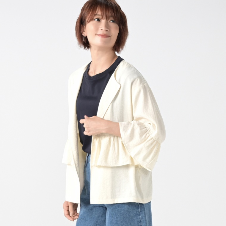 BOBSON SunSister 麻混フリルカーディガンジャケット