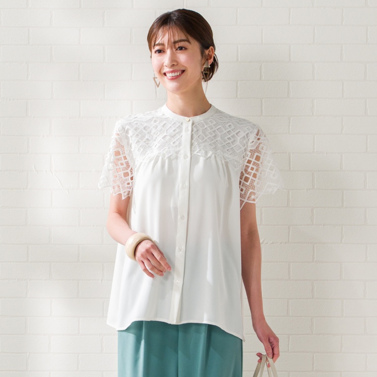 CARRIERE レーススリーブエレガントブラウス