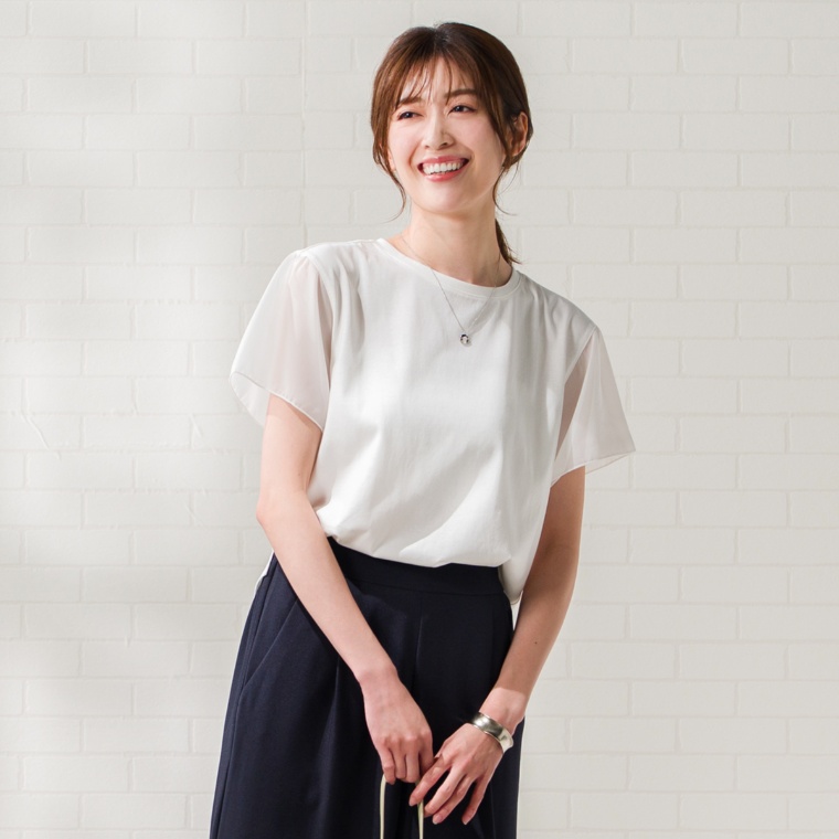 CARRIERE 袖シースルーキレイなカットソープルオーバー