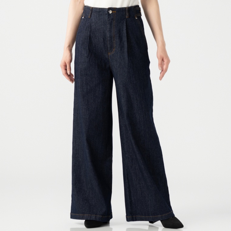 Anne Coquine ストレッチラメデニムタックバギーパンツ