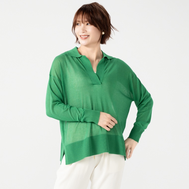 Anne Coquine シアーラメニットスキッパープルオーバー