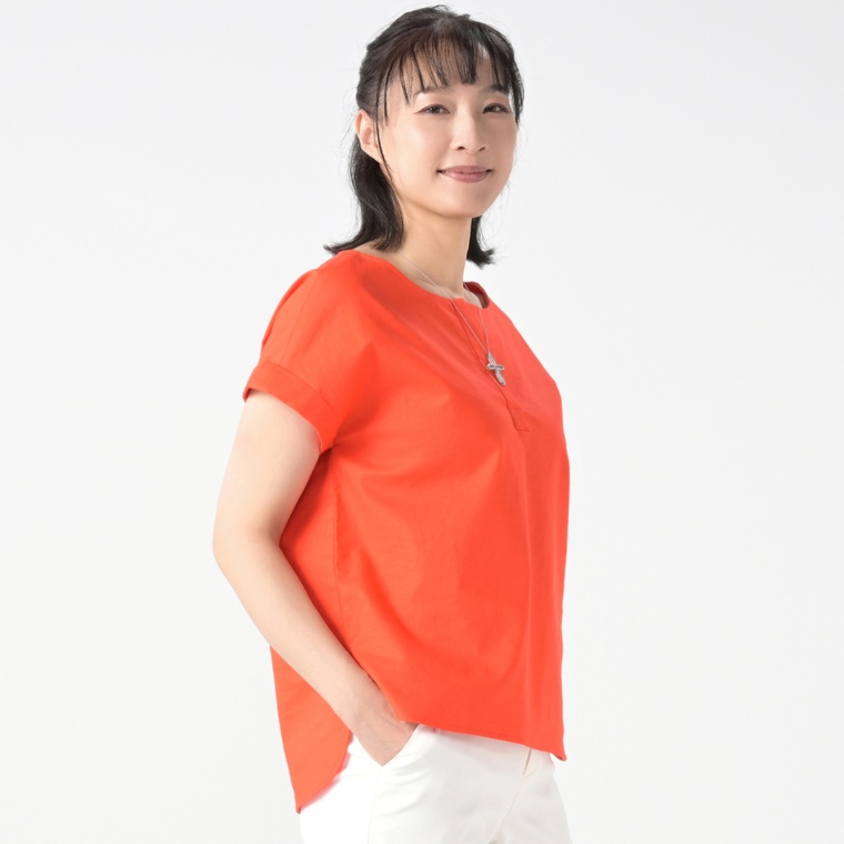 Anne Coquine ストレッチフレンチリネンターンバックブラウス