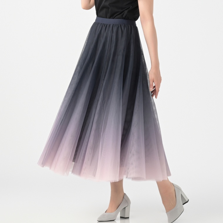 Anne Coquine プリントチュールボリュームロングスカート