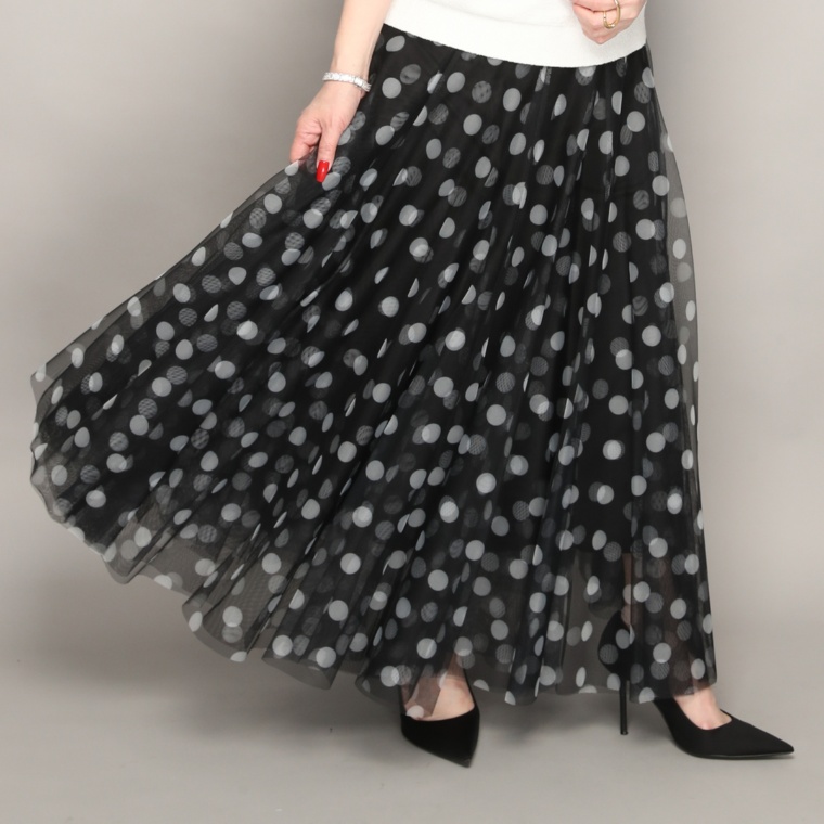 Anne Coquine プリントチュールボリュームロングスカート