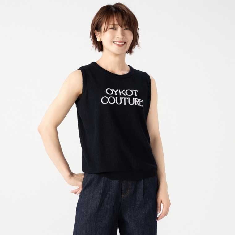 Anne Coquine カーループヤーン3D刺繍ノースリプルオーバー