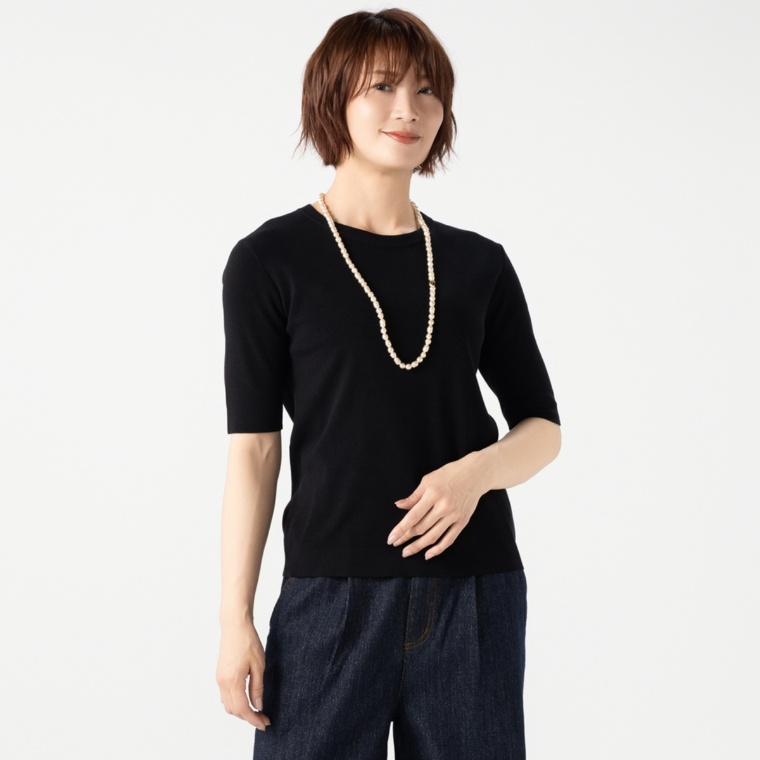 Anne Coquineコアスパンヤーンニットラウンドネックプルオーバー