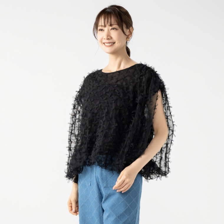 MISA Luxe リボンモチーフフレンチスリーブプルオーバー