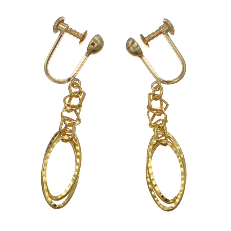 純金/18KYG スクエア&カットオーバル イヤリング/ピアス