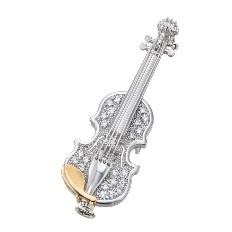 PT900/18K/SV ダイヤモンドバイオリン ブローチ