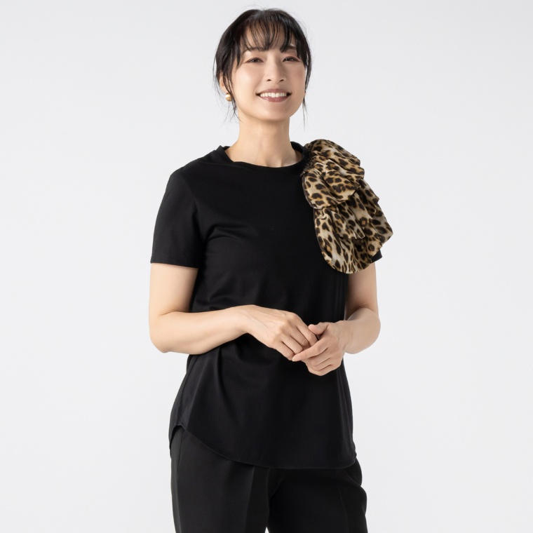 ANGELOS アシンメトリーフリル付き半袖Tシャツ