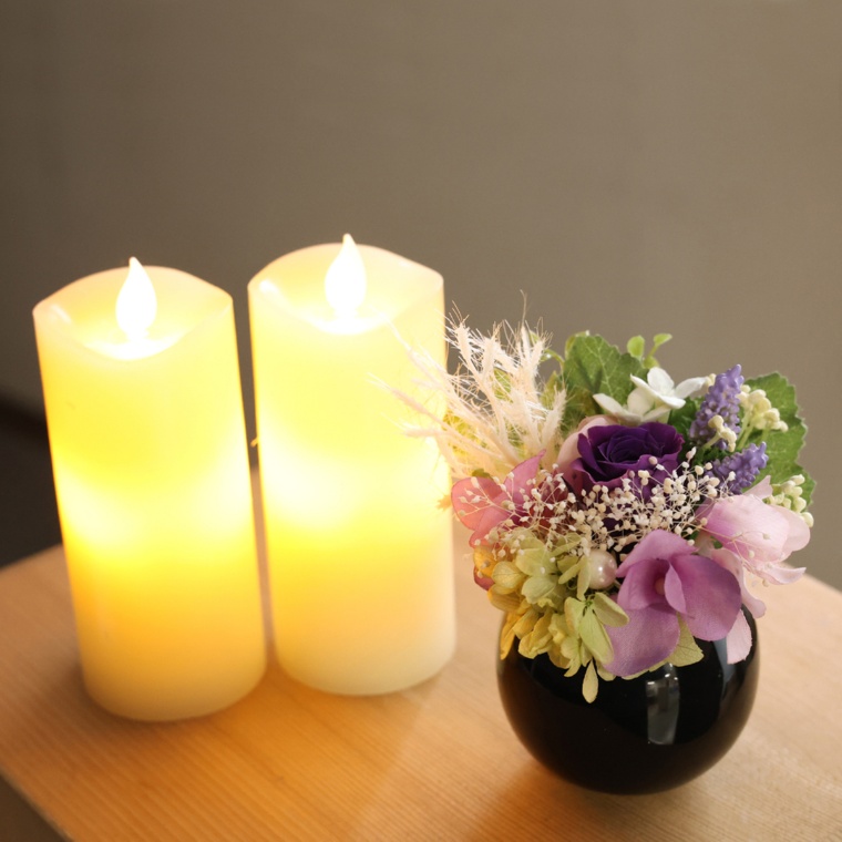 プリ仏花パープルとLEDローソク1対