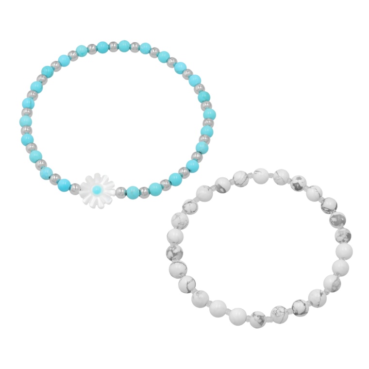 JinkaNezu 天然石&フラワーモチーフブレスレット 2本セット