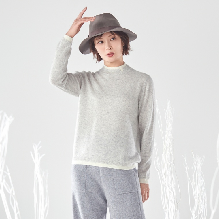 CASHYAGE カシミヤ100% レイヤード風プルオーバー