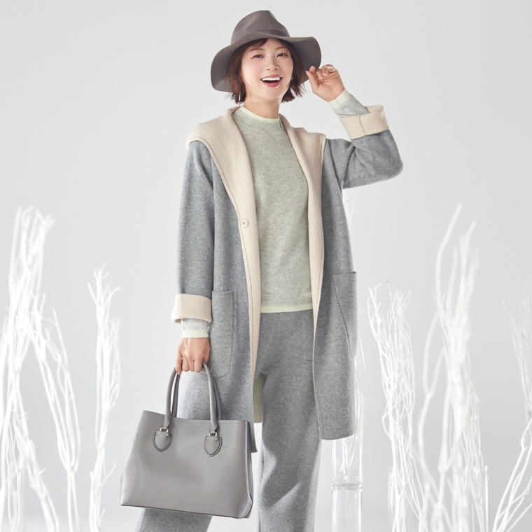 CASHYAGE カシミヤ100% リバーシブルフーディーニットコート