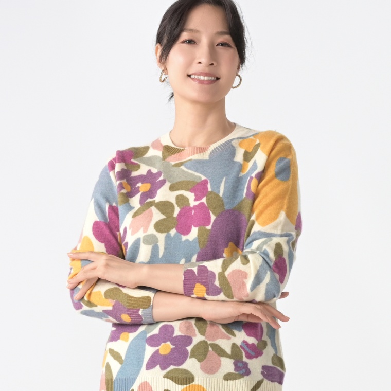 CASHYAGE カシミヤ100%フラワープリントニット
