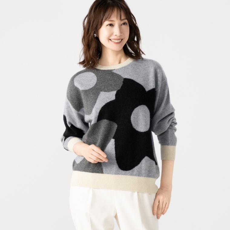 CASHYAGE カシミヤ100% フラワーモチーフニットプルオーバー