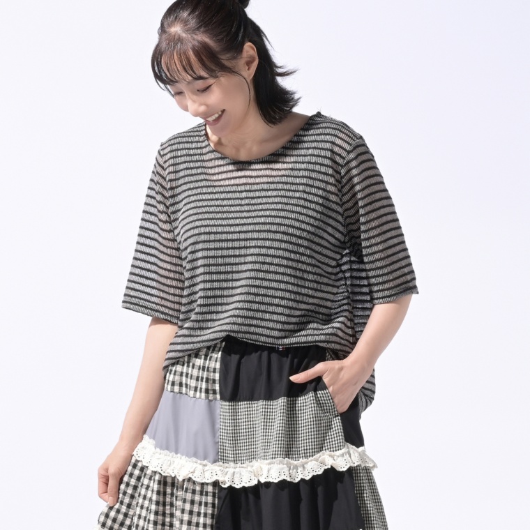 PERSONS シースルーボーダーTシャツ