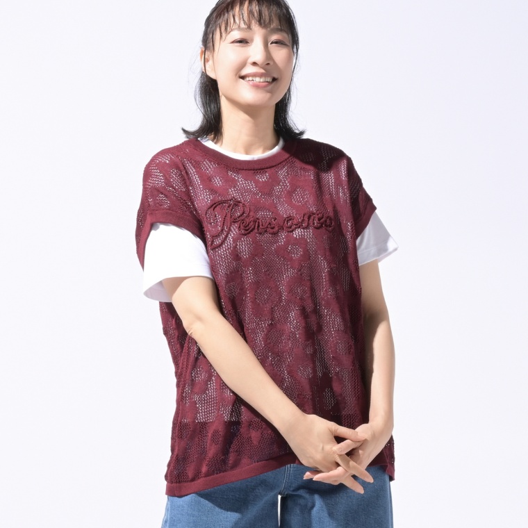 PERSONS フラワージャガードメッシュニットベスト