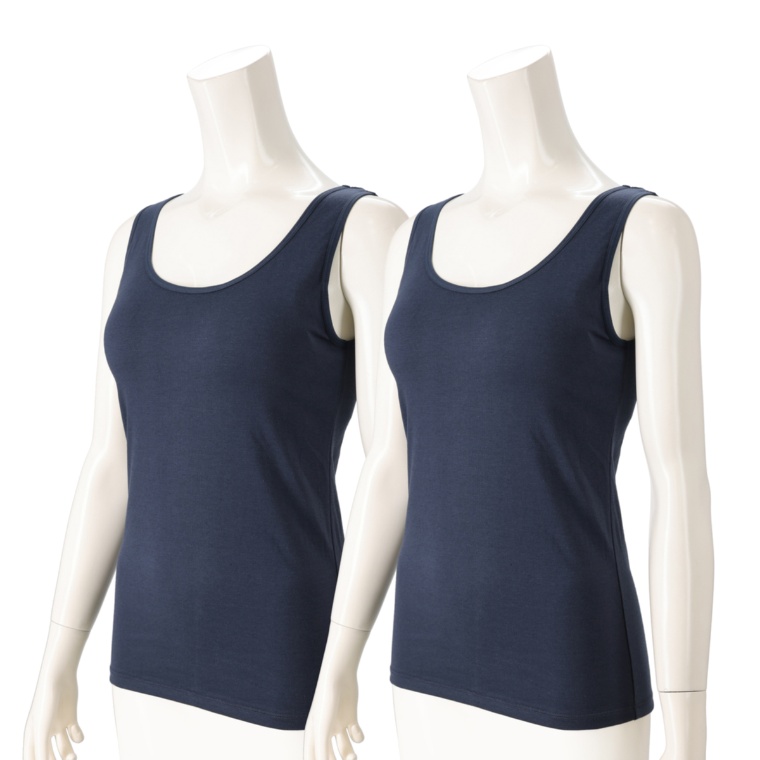 ThreeHeart 綿混カップ付きタンク 同色2枚組