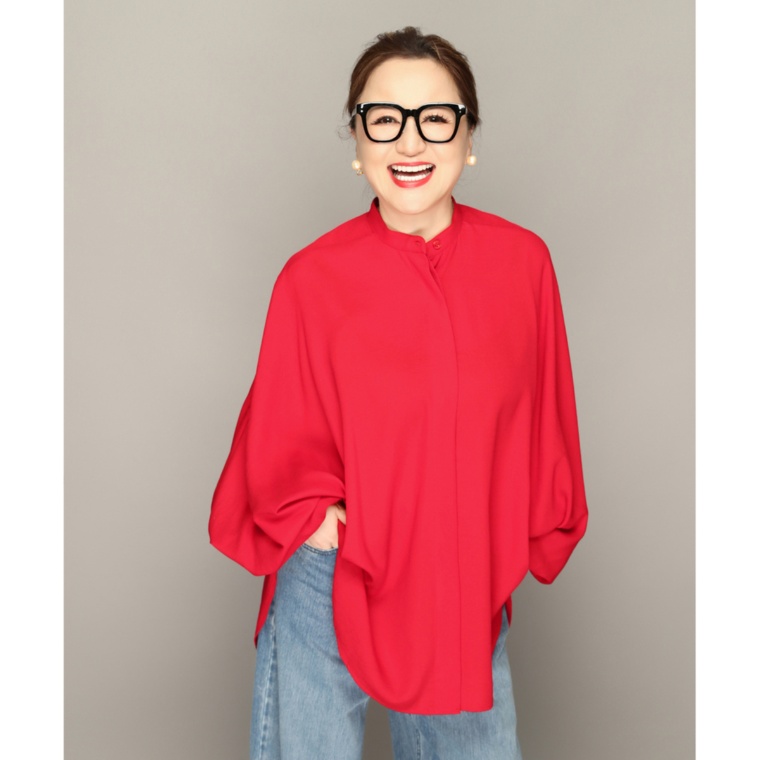 Anne Coquine レーヨンミックスツイルドレーピーブラウス